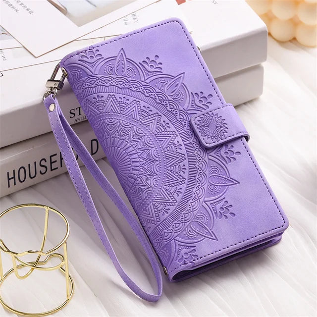 Folio Wallet Case for Galaxy S26 S25 S24 S23 S22 S21 S20 Note 20 10 9 with Card Slots Embossed Leather Flip Cover | Thomler