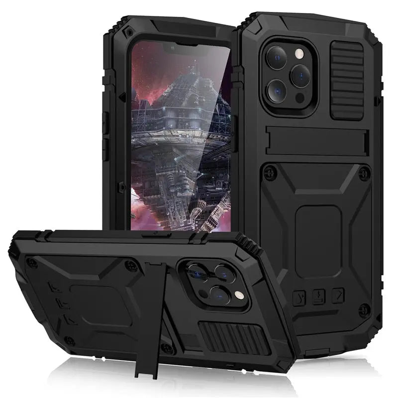 Heavy-Duty Metal Phone Case for iPhone 14, 13, 12, 11 – Full-Edge Protection with Raised Camera Guard & Tactile Grip | Thomler