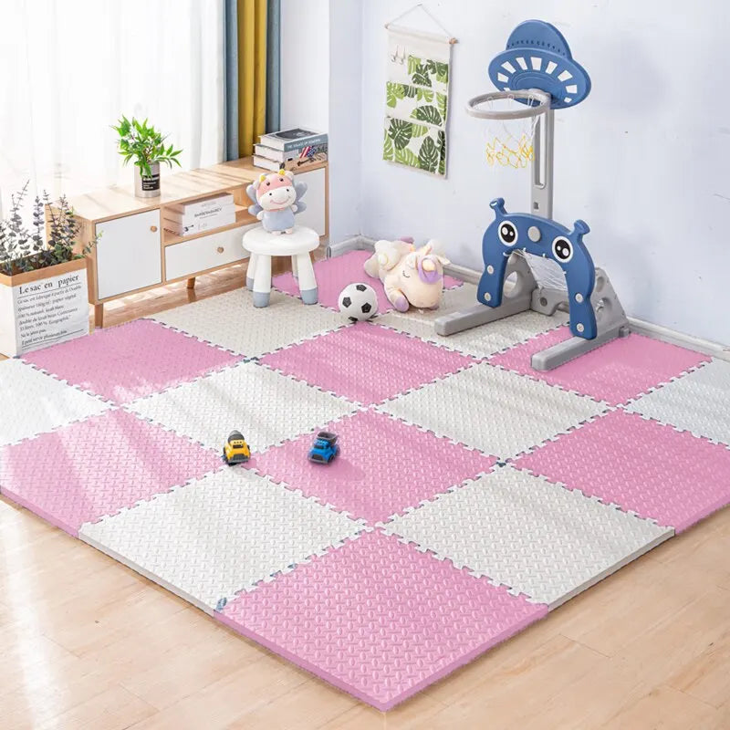 Play Mat EVA Foam 30.0 cm Pink White Nursery Crawling Floor Tiles Interlocking Puzzle Mat Toddler Play Area | Thomler