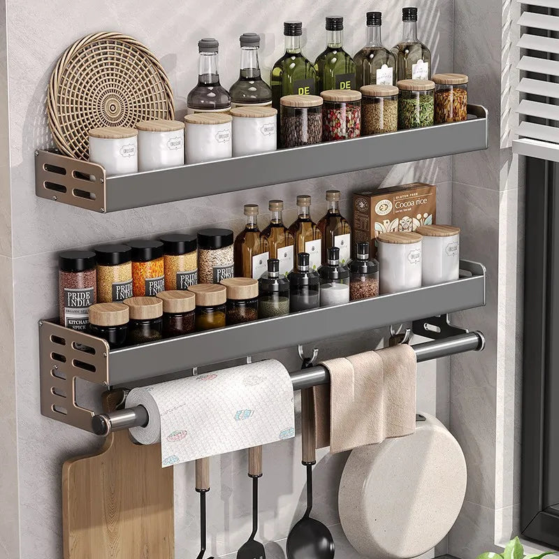 Kitchen Wall Rack Aluminium 50.0 cm Gunmetal Grey Drill Free Spice Storage Paper Towel Holder Organiser | Thomler