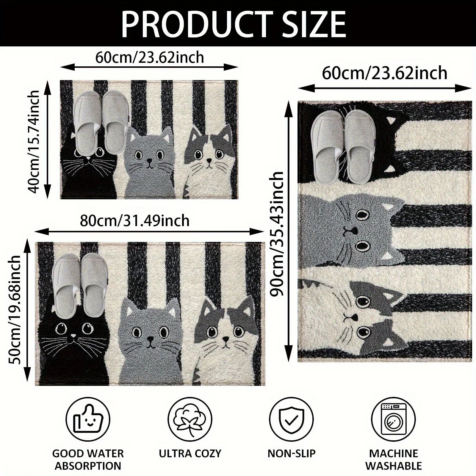 Doormat PVC Non Slip 60.0 cm x 90.0 cm Cat Print Indoor Outdoor Entryway Rug Hallway Bedroom Floor Mat | Thomler