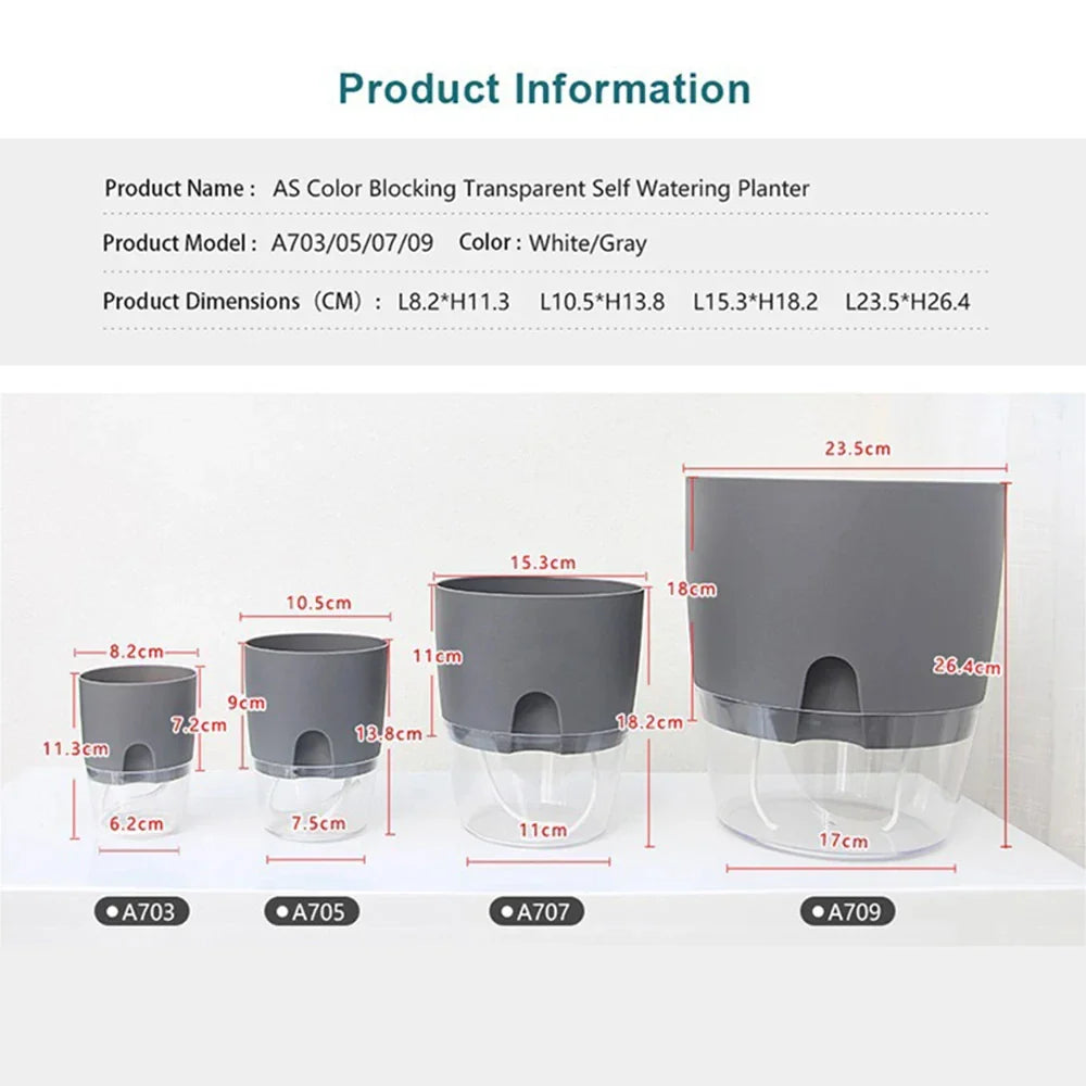 Self-Watering Planter AS Plastic 23.5 cm Height Indoor Plants Automatic Water Absorption Grey White | Thomler