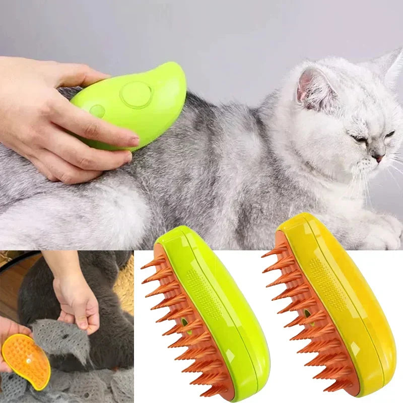 Steam Cat Grooming Brush with Massage & Soap Dispenser for Shedding & Bathing Cats Dogs | Pet Self-Cleaning Fur Comb Tool | Thomler