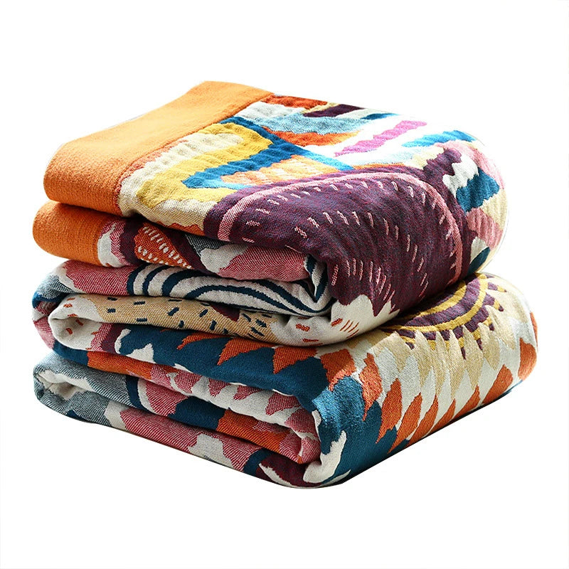 Lightweight Cotton Gauze Throw Blanket 59×79 or 79×90 in Pure Cotton Layering Piece for Couch Bed All-Season Breathable Coverlet Geometric | Thomler