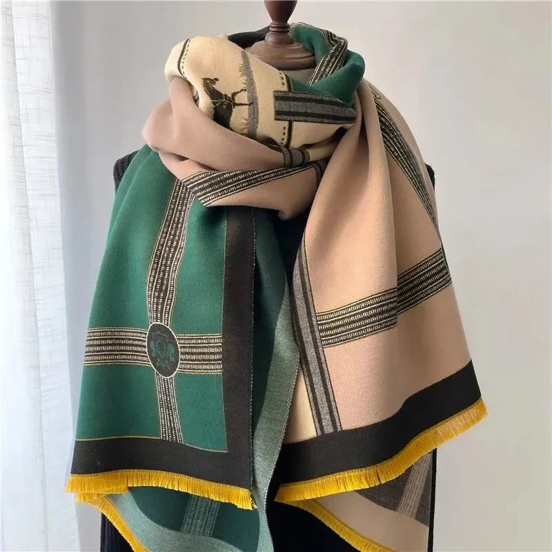 Cashmere Wrap Scarf for Women – Cozy Winter Accessory, Oversized Shawl, Soft Knit Design, Classic Stripe Pattern, Cold Weather Fashion | Thomler
