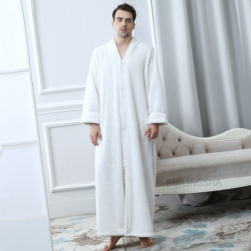 Zippered Fleece Bathrobe for Women & Men Hooded & Non-Hooded Thermal Lounge Robe with Pockets Soft Lightweight Warmth | Thomler