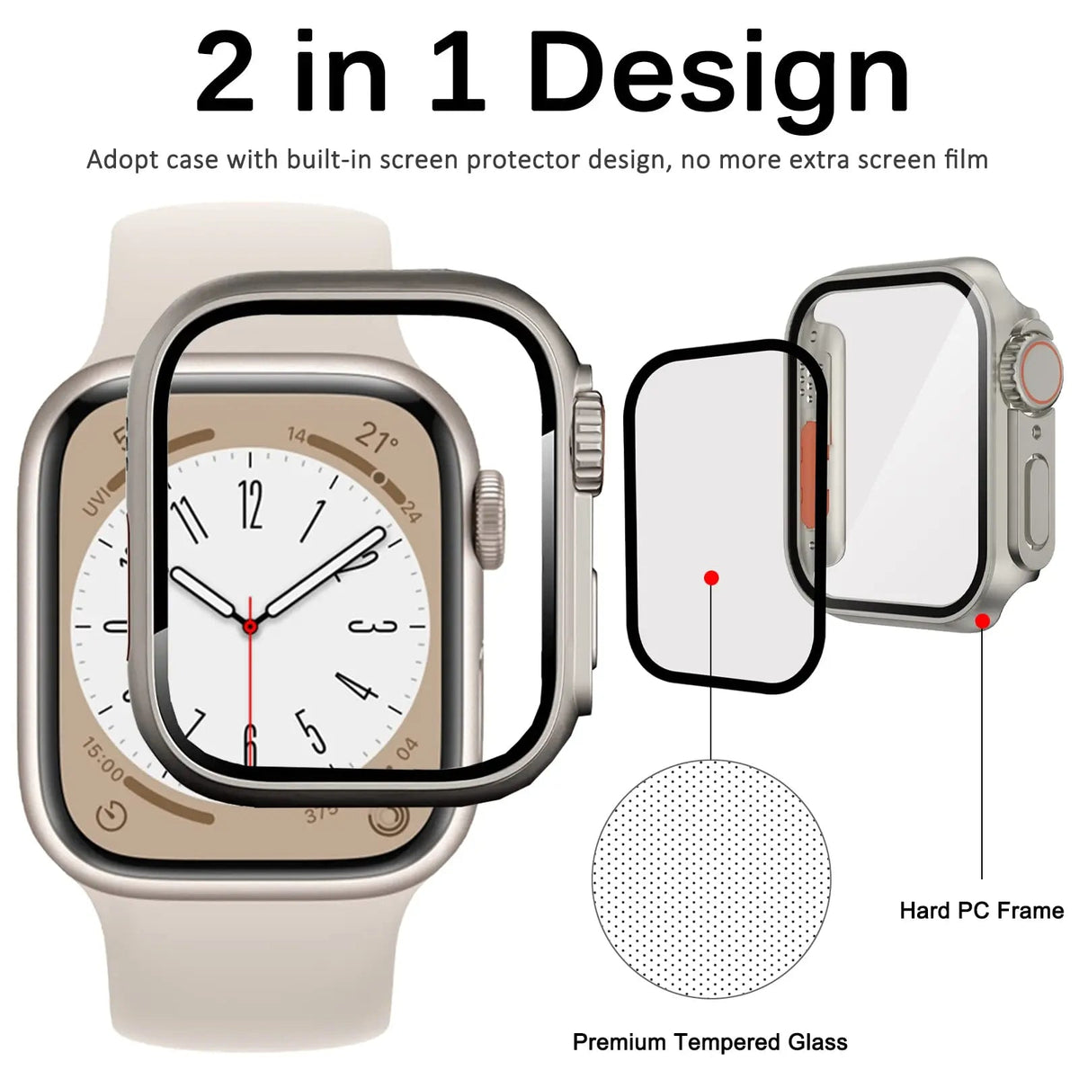 Hardened Glass Shield Case for Apple Watch Series 7/8/SE – Full Display Coverage, Crown Access, 40-45mm Sizes | Thomler
