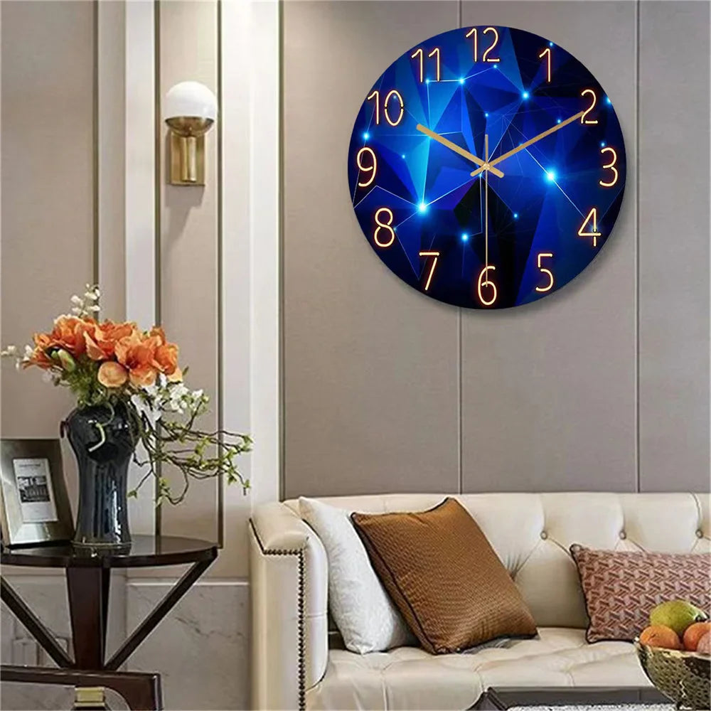 Wall Clock Tempered Glass 30.0 cm Dark Blue Silent Quartz Living Room Bedroom Geometric Modern Analogue Decor | Thomler