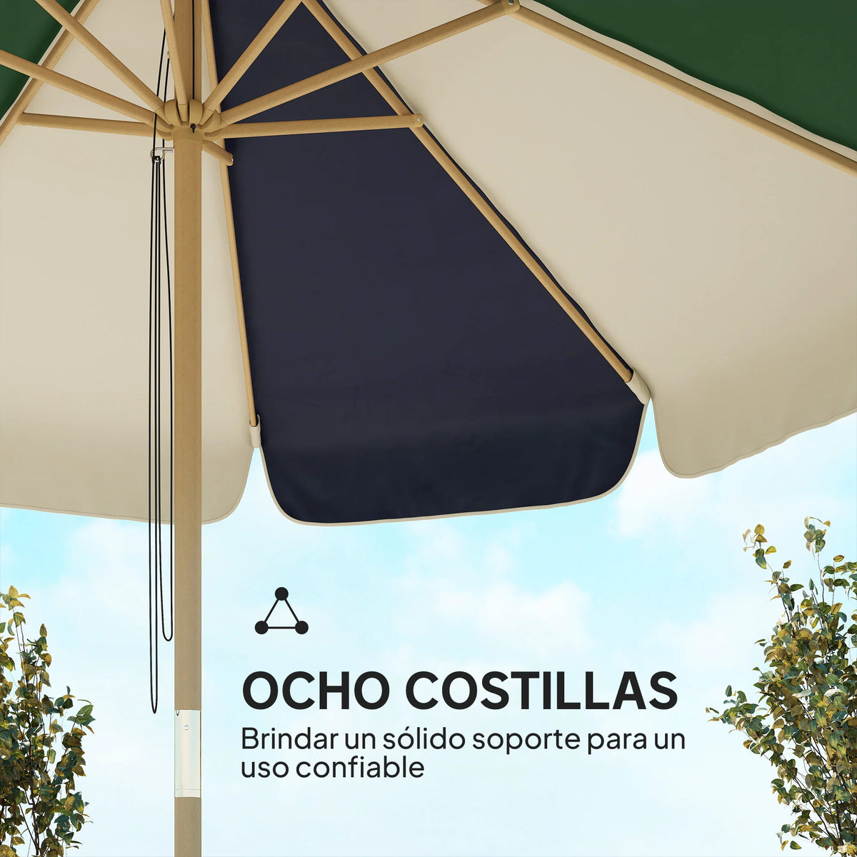 7.5 ft Two-Tone Patio Umbrella with Rope Pulley System – Wood-Look Pole, UPF 30+ Sun Protection for Deck, Garden, Beach | Thomler