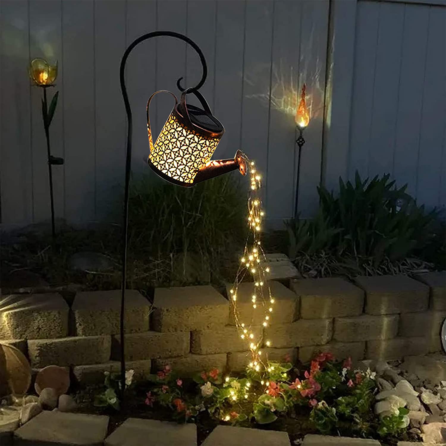 Solar Waterfall String Light Stake for Garden & Patio Outdoor Decor 31.5 in with Warm LED Copper Wire Auto On/Off Yard Lighting | Thomler