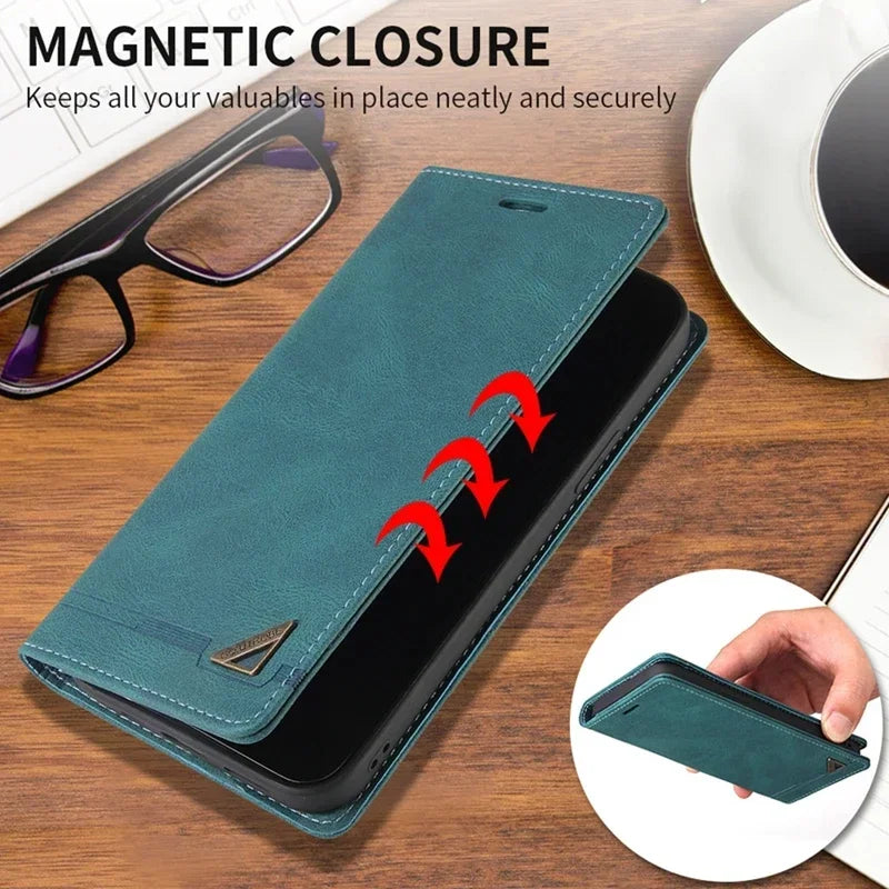 Folio Phone Case with Card Slots & Kickstand for Samsung Galaxy A Series – Magnetic Closure Synthetic Leather Cover | Thomler