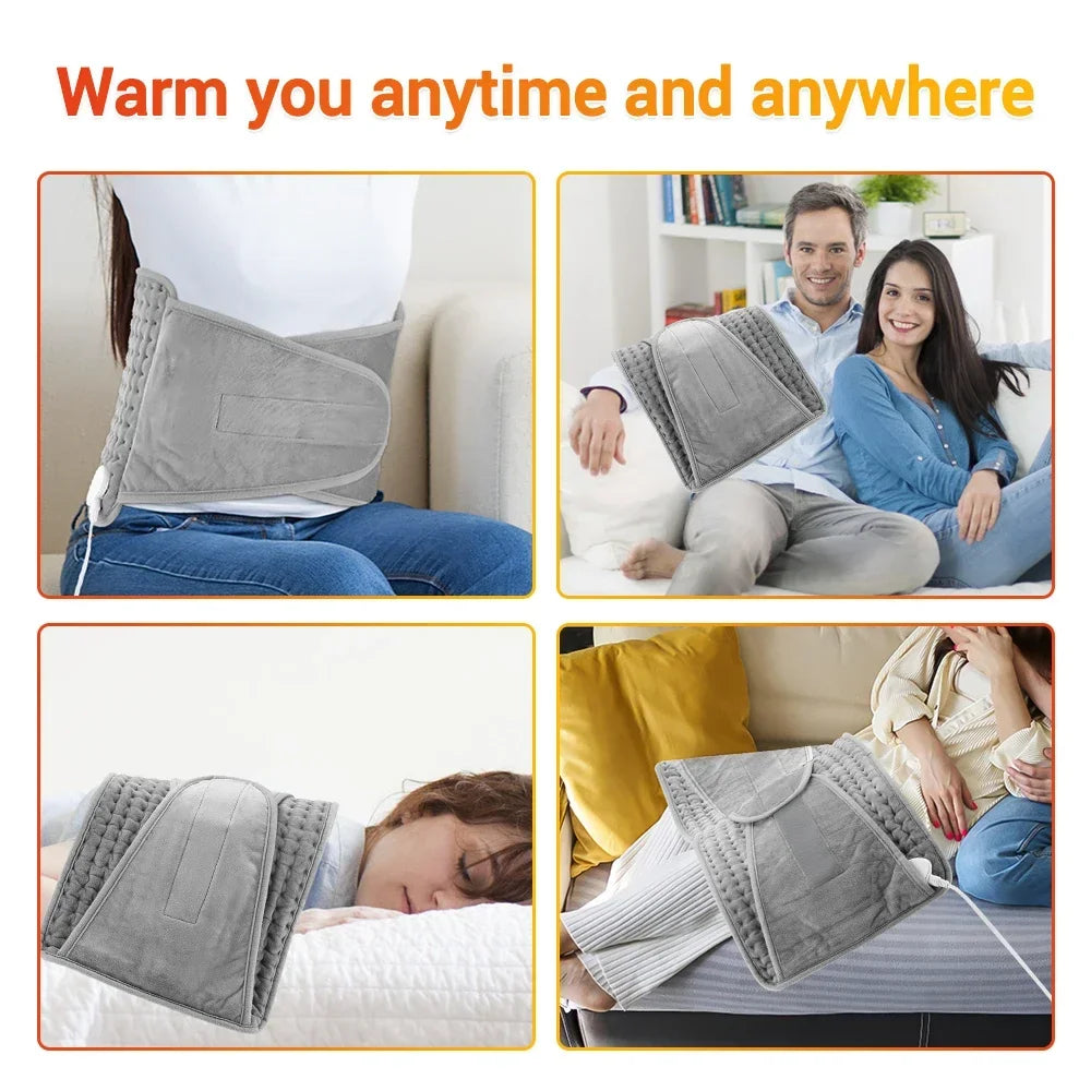 Multi-Zone Microplush Wrap Pad 9-Level Adjustable Timer 75W Waist Back Abdomen Legs Hands Home Office Silver Gray | Thomler