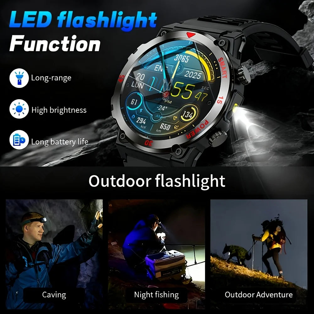 Round Fitness Tracker with Built-In Flashlight & Bluetooth Calling – 1.52" HD Display, Heart Rate Monitor, Magnetic Charging for Outdoor | Thomler