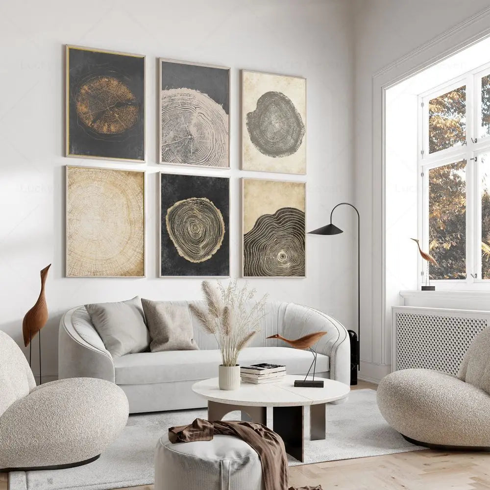 Canvas Wall Art Polyester 24 in x 18 in Tree Rings Abstract Home Décor Rustic Modern Artwork | Thomler