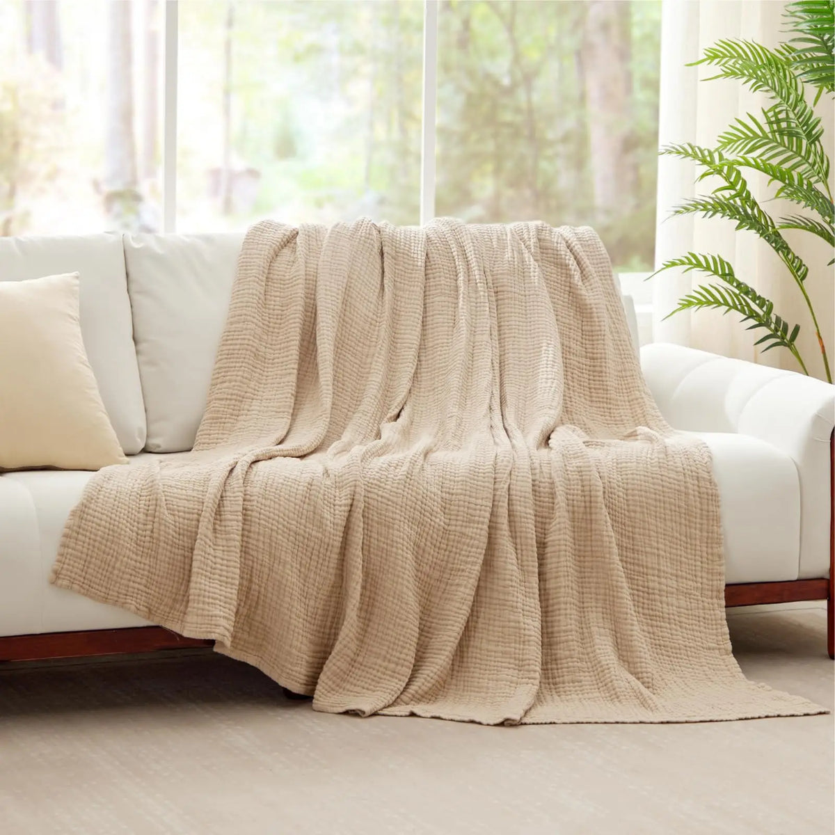 Six-Layer Pure Cotton Muslin Throw Blanket for Bed & Couch – Year-Round Comfort for Sensitive Skin | Thomler