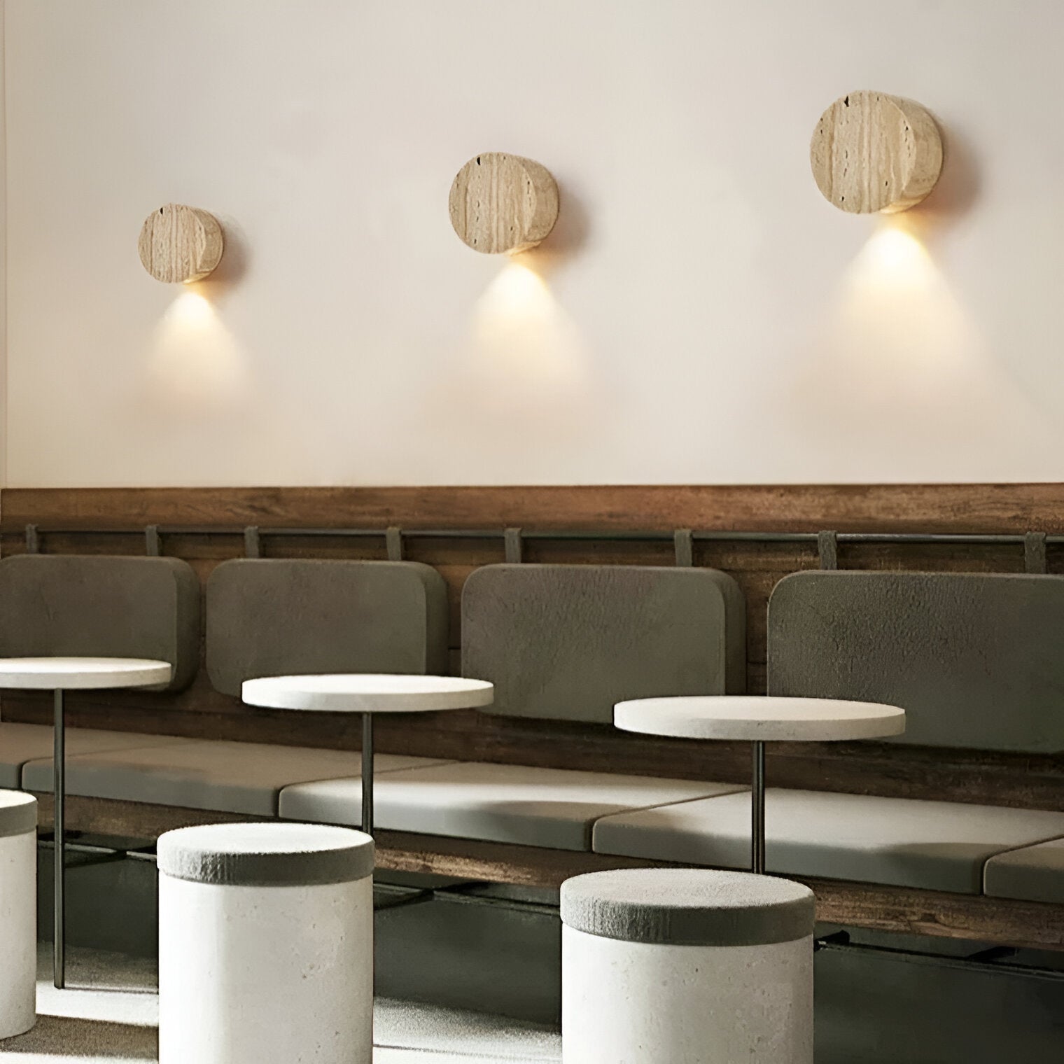 Wall Lamp Travertine Stone 3.9 in Round Frosted Glass Bedroom Hallway Ambient Up Down Light Minimalist Japandi Fixture | Thomler