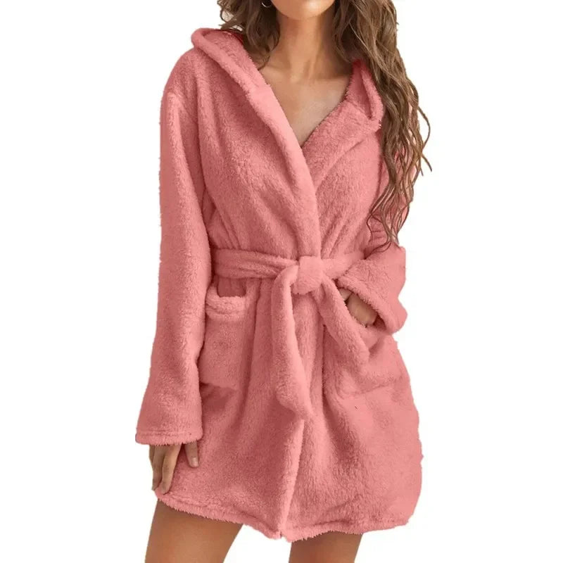 Women's Hooded Cotton Bathrobe with Belt Long Sleeve Spa Wrap for Loungewear Shower Sleepwear Home Comfort | Thomler