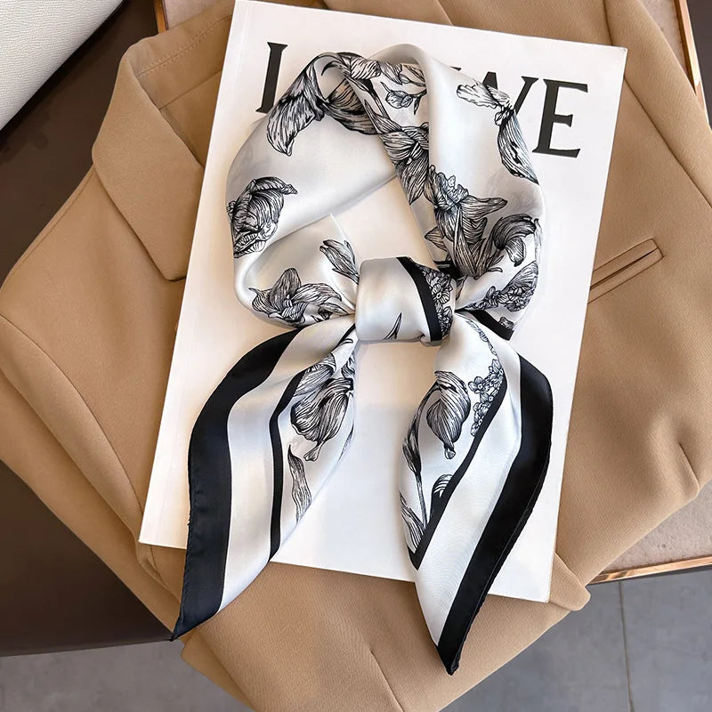 Silky Equestrian Print Square Scarf 27.5×27.5 in – Satin Neck Wrap Hair Tie Headband for Women | Thomler