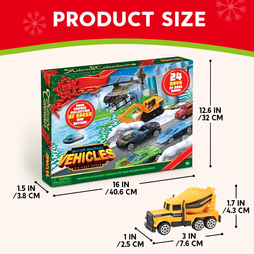 24-Day Holiday Countdown Calendar with Die-Cast Vehicles for Kids – Festive Surprise Toys Christmas Gift Set | Thomler