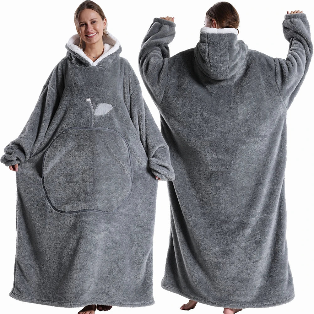 Oversized Hooded Blanket Sweatshirt with Sleeves & Pocket for Adults – Ultra-Soft Sherpa Fleece Wearable Throw for Lounging & Cold Weather | Thomler