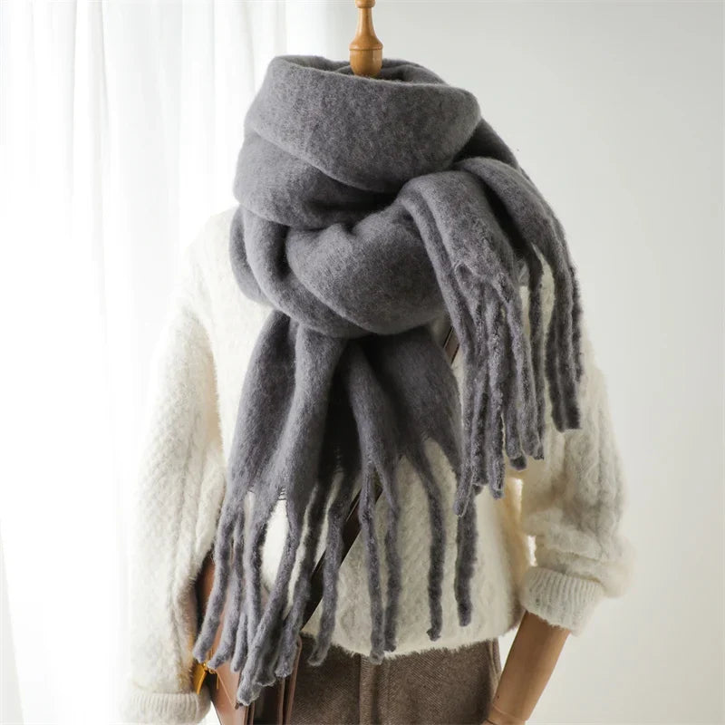 Oversized Cashmere-Feel Winter Scarf with Tassel Trim – Cozy Wrap for Cold Weather, Soft Knit Shawl for Fall & Winter, Stylish Fringed | Thomler