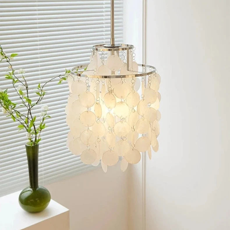 Tiered Oceanic Shell Disc Pendant with LED Illumination – Cascading Statement Fixture for High Ceilings | Thomler