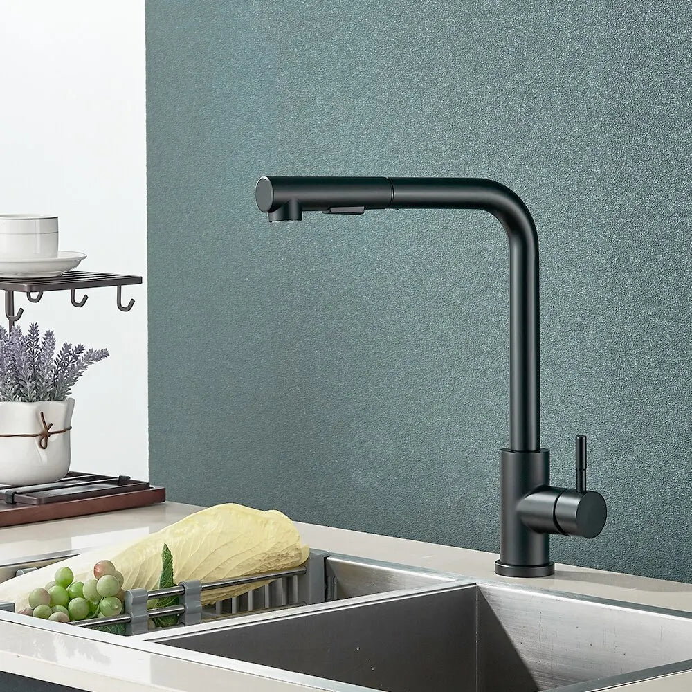Pull-Down Kitchen Faucet with Dual Spray Modes – Single Handle Stainless Steel Sink Mixer for Hot & Cold Water, Modern Deck Mount Tap for | Thomler