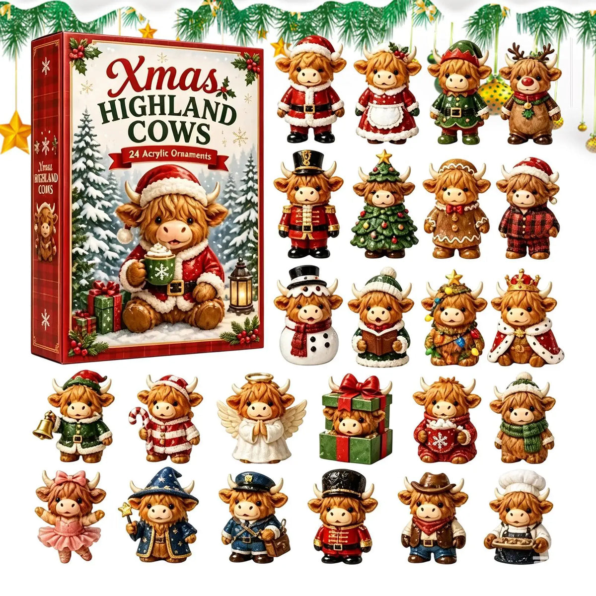 Highland Cow Christmas Advent Calendar with 24 Ornament Surprises for December Countdown | Thomler