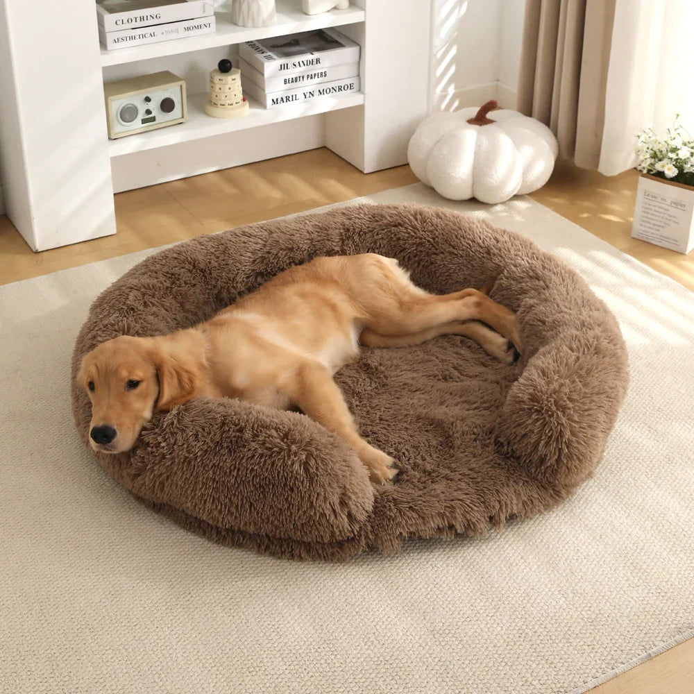 Round Semi-Open Pet Bed with Plush Cushion & Non-Slip Base – Machine Washable Cover – 4 Sizes | Thomler