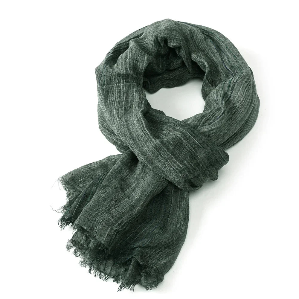 Cotton Linen Striped Scarf for Men – Lightweight Neck Wrap with Tassels for Fall & Winter | Thomler