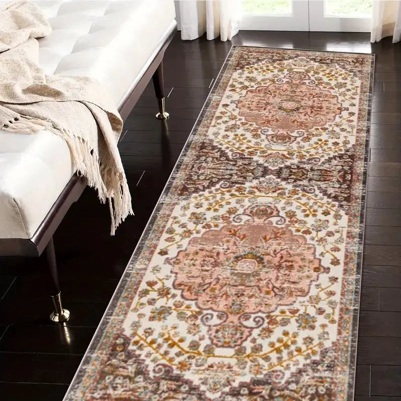 Machine Washable Runner Rug Non-Slip Crystal Velvet Hallway Kitchen Entryway Carpet Vintage Print Absorbent Mat for Corridors Bathrooms | Thomler