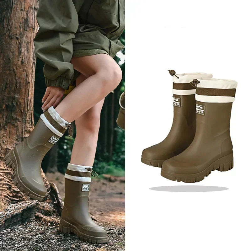 Women's Waterproof Rain Boots with Non-Slip Sole – Vintage-Inspired Rubber Boots for Fall & Winter, Mid-Calf & Tall Styles | Thomler