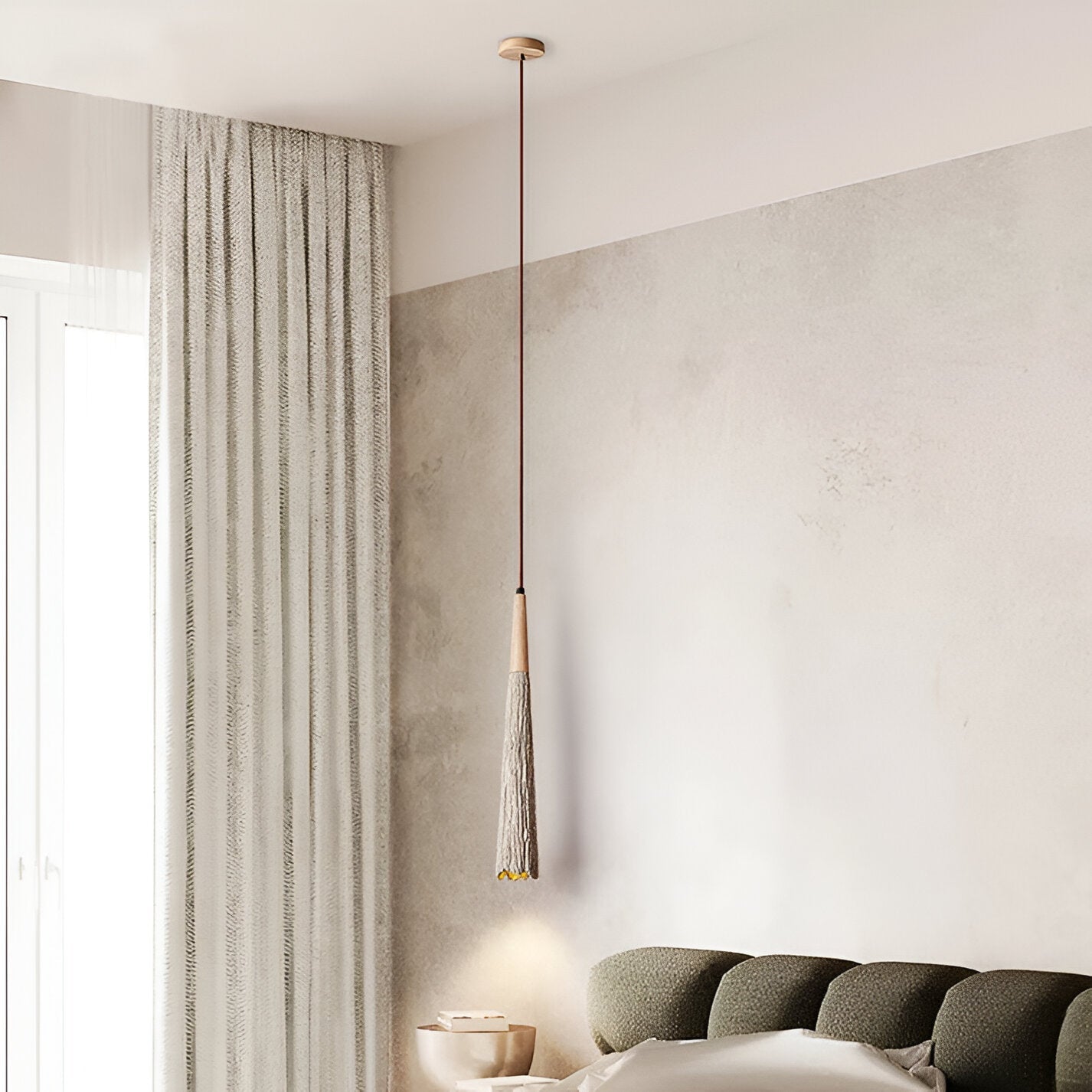 Pendant Light Cement 13.8 in Cream Dining Room Kitchen Island Hanging Ceiling Minimalist Wabi Sabi Rustic Fixture | Thomler