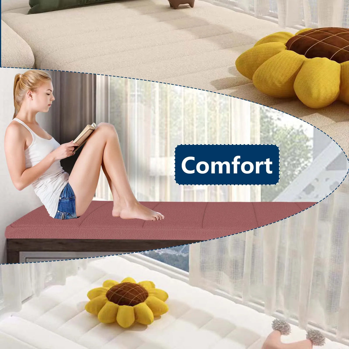Plush Teddy Seat Pad Rectangle Bench Cushion Non-Slip Indoor Outdoor Window Seat Couch Floor Cushion Bay Window Mat 45D Foam Customizable | Thomler