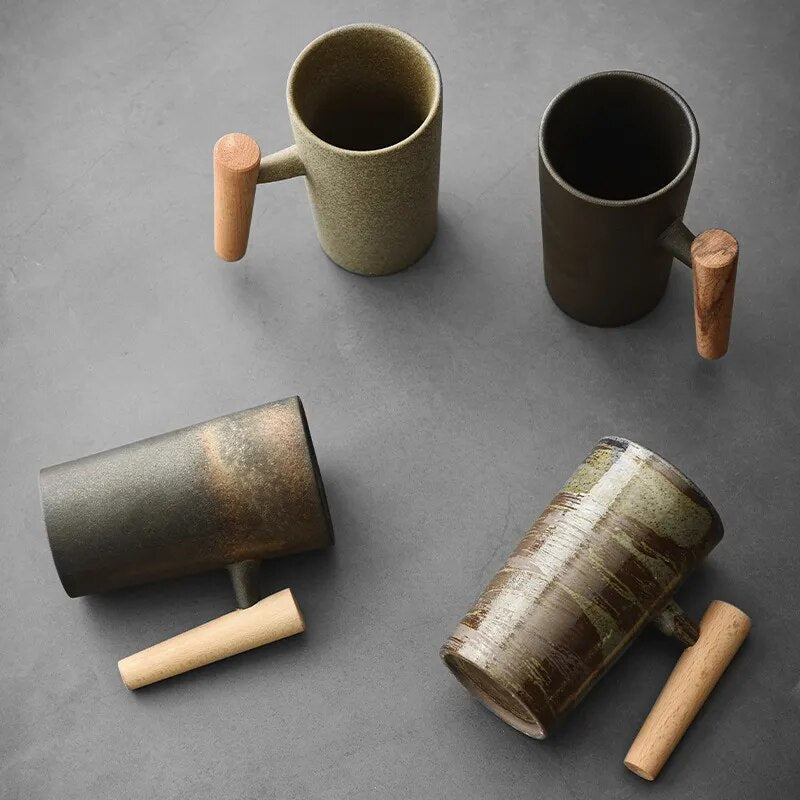 Handcrafted Ceramic Coffee Mug with Wooden Handle – Earthy Tones & Organic Design for Home | Thomler