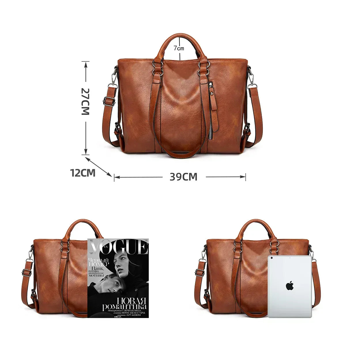 Spacious Leather Shoulder Bag for Women – Everyday Tote with Adjustable Strap & Interior Pockets for Work, Travel & Shopping | Thomler