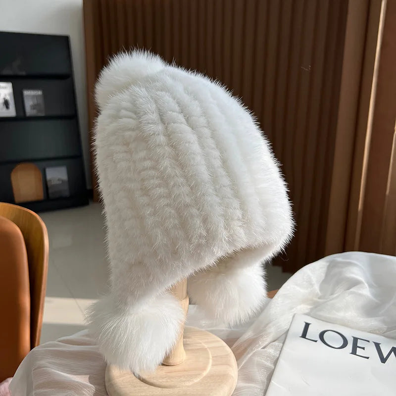 Knitted Real Fur Beanie with Fox Pom-Pom – Luxe Winter Hat for Women | Thomler