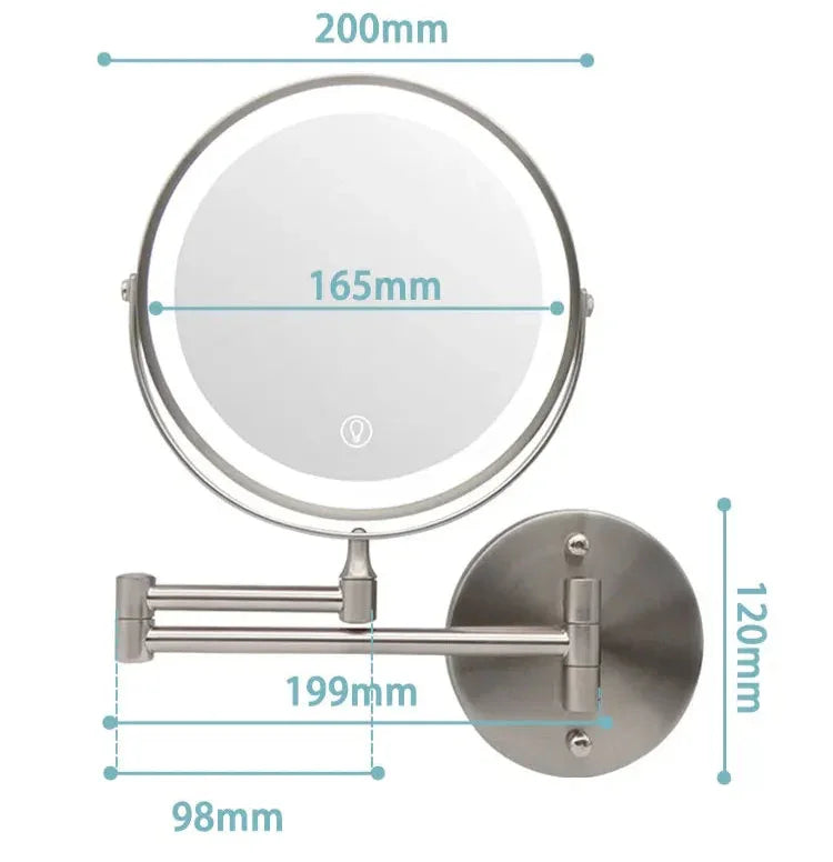 Wall Mirror LED Magnifying Glass 20.0 cm Chrome Adjustable Vanity Bathroom Makeup Mirror | Thomler