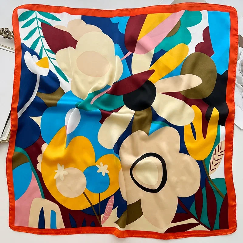 Silky Equestrian Print Square Scarf 27.5×27.5 in – Satin Neck Wrap Hair Tie Headband for Women | Thomler