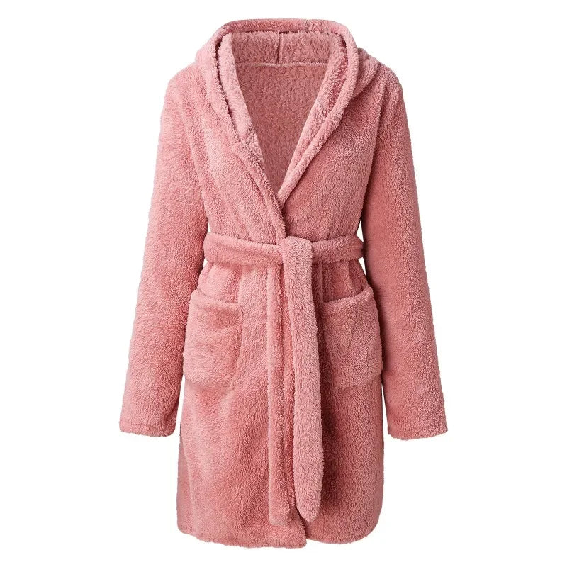 Women's Hooded Cotton Bathrobe with Belt Long Sleeve Spa Wrap for Loungewear Shower Sleepwear Home Comfort | Thomler