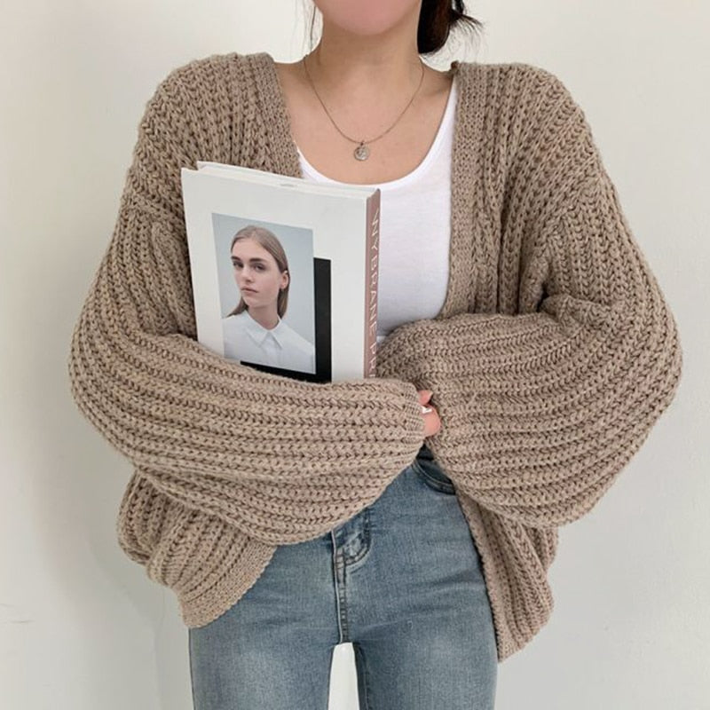 Chunky Knit Open Front Cardigan Sweater for Women – Oversized Cable Knit Duster with Balloon Sleeves – Fall Layering Cardigan | Thomler