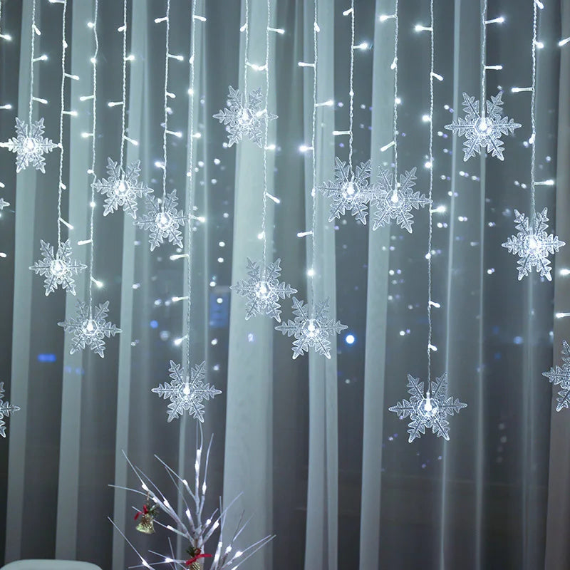 Snowflake Cascading Window Curtain Lights 10.5 ft LED String with 8 Modes for Indoor Outdoor Holiday Decoration | Thomler
