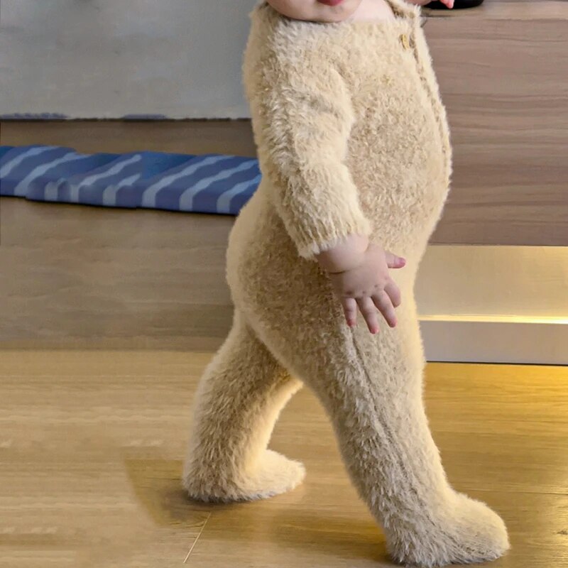 Plush Bear Hooded Romper for Baby – Soft Fleece Bodysuit Onesie for Infant Boys & Girls | Thomler