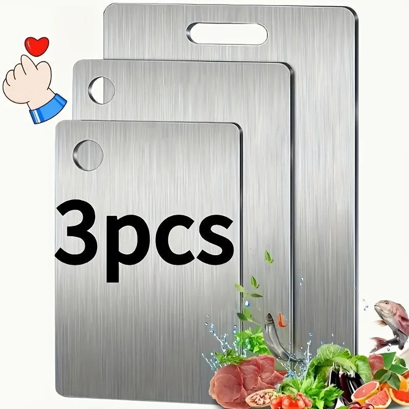 Metal Prep Surface Set – 3 Heavy-Duty Food-Safe Boards with Drip Channel for Meat & Vegetables – Anti-Slip Kitchen Essentials | Thomler