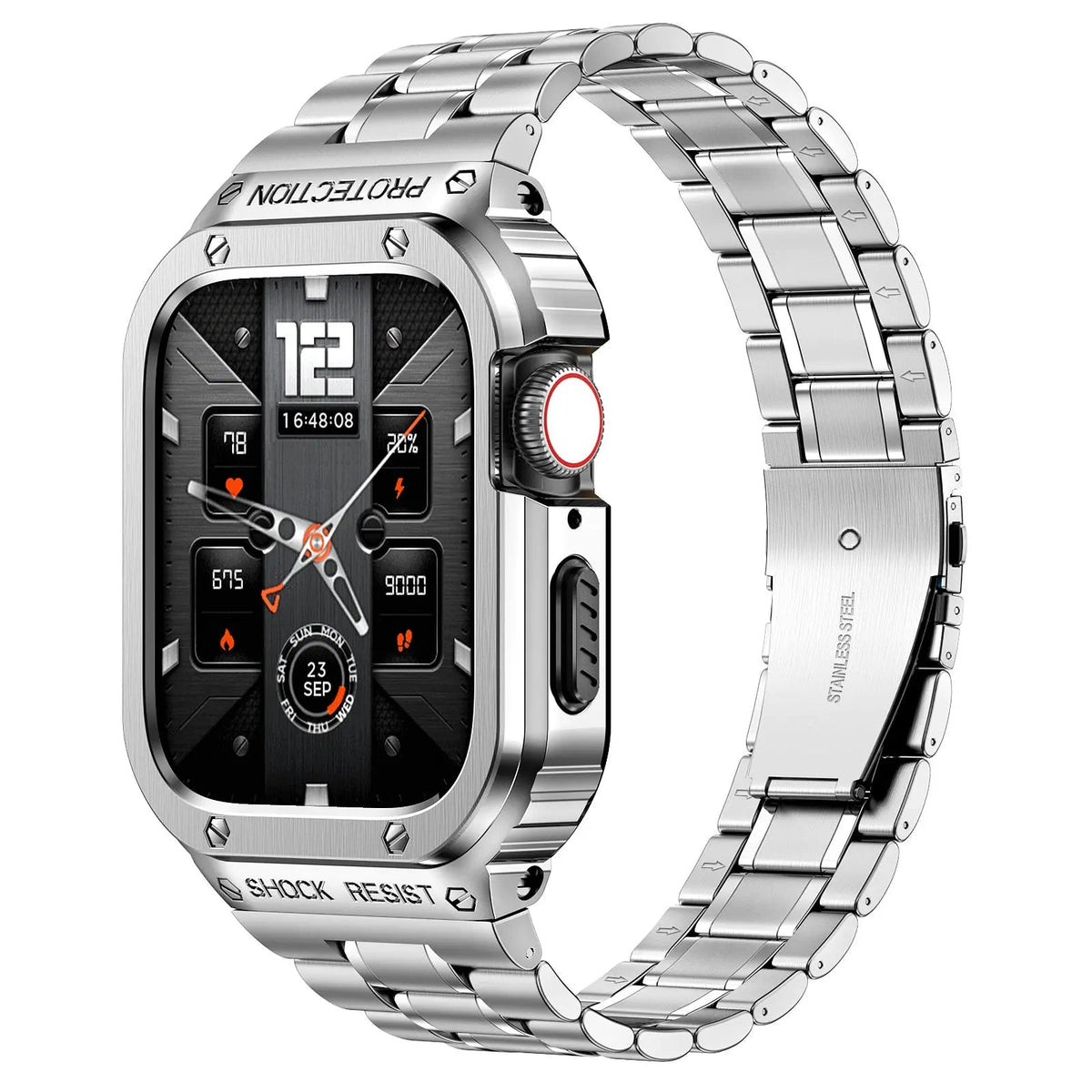 Metal Band and Bumper Case Bundle for Apple Watch 44mm 45mm Series – Shock-Absorbing Frame with Coordinated Strap in Black Silver Gold | Thomler