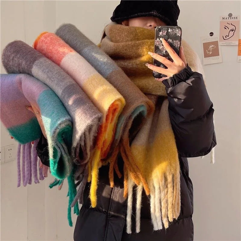 Luxurious Cashmere Winter Scarf – Soft Oversized Wrap with Vibrant Rainbow Colors for Women | Thomler