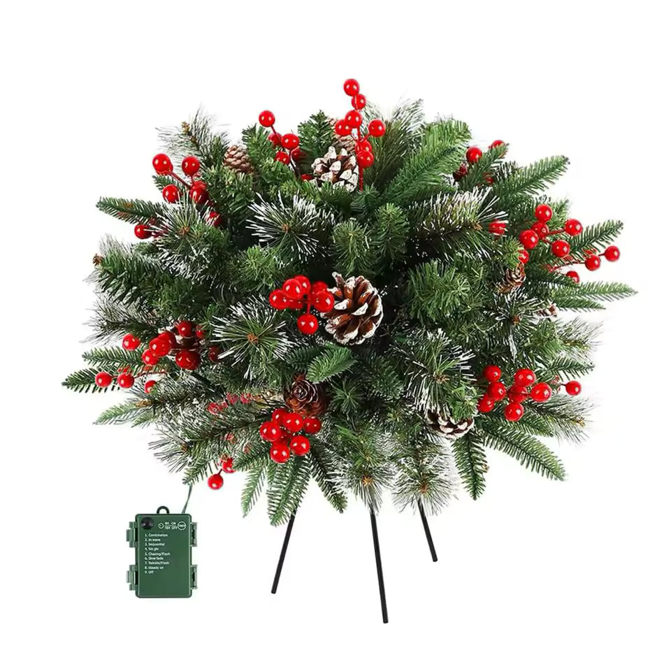 Illuminated Christmas Wreath with Stand for Planters & Holiday Display – 50 LED Lights & Timer | Thomler