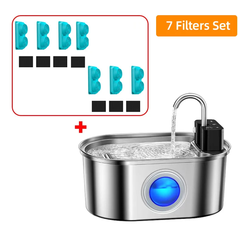 Rechargeable Motion-Sensing Pet Drinking Fountain – Stainless Steel Bowl with Filter System for Cats & Dogs – 3.2L Capacity – 4000mAh | Thomler