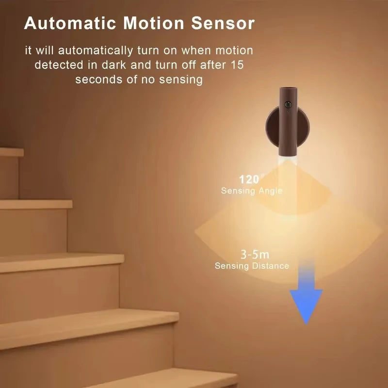 Motion Sensor LED Night Light Rechargeable Wooden Wall Sconce Magnetic Mount Auto-On Safety Lighting for Bedroom Hallway Closet Stairs | Thomler