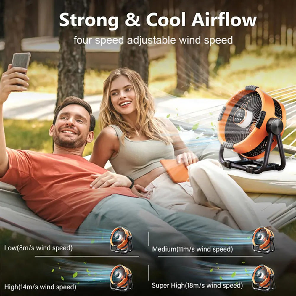 Rechargeable Camping Fan 20000mAh with LED Light & Remote Control for Tent, Outdoors & Emergency | Thomler